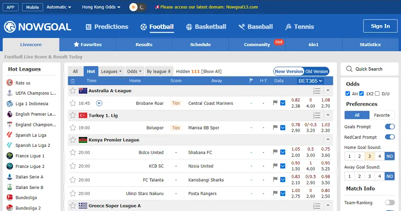 Livescore123 Nowgoal: Trang tỷ số bóng đá trực tuyến nhanh và chính xác